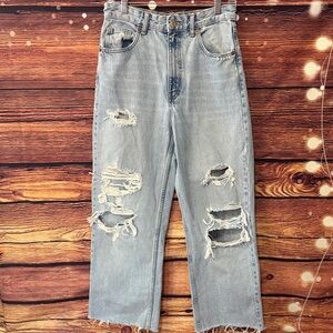Zara Vintage Blue Ripped Straight Jeans